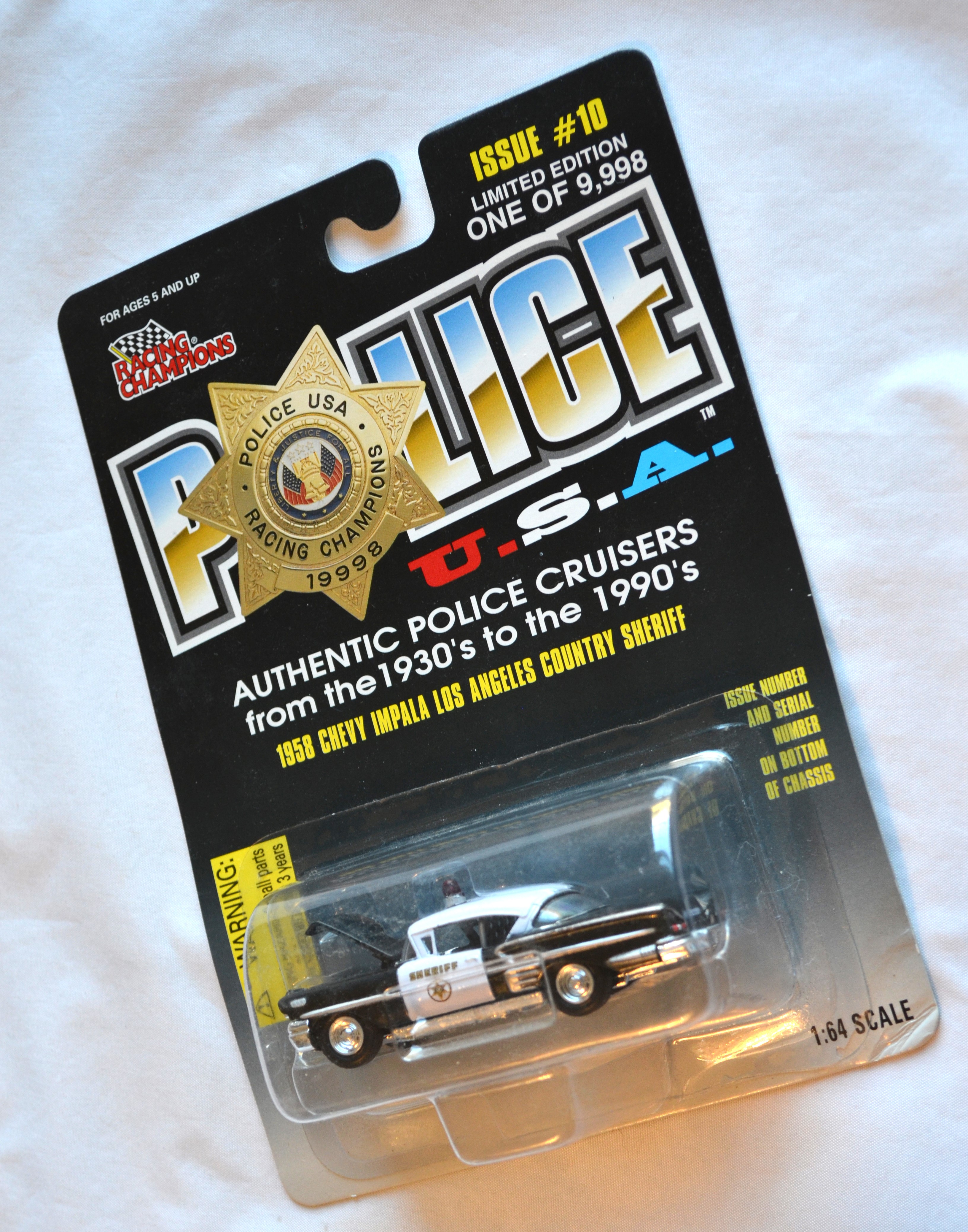 Racing Champions - POLICE 10 58 Impala LA Sheriff Black/White 1/9998