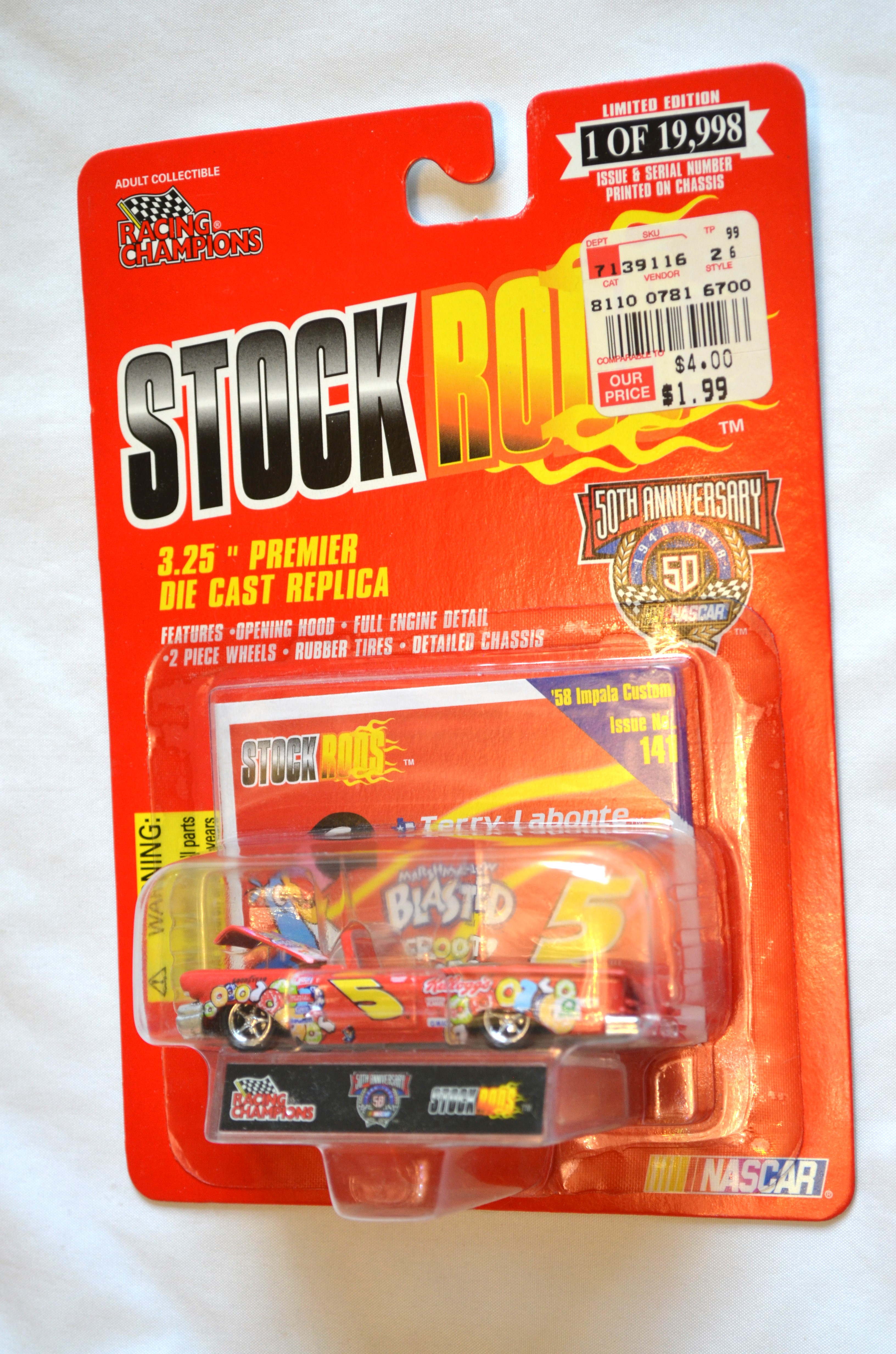 Racing Champions 141 - STOCKRODS 58 Impala convertible T. Labonte Red 1/19998