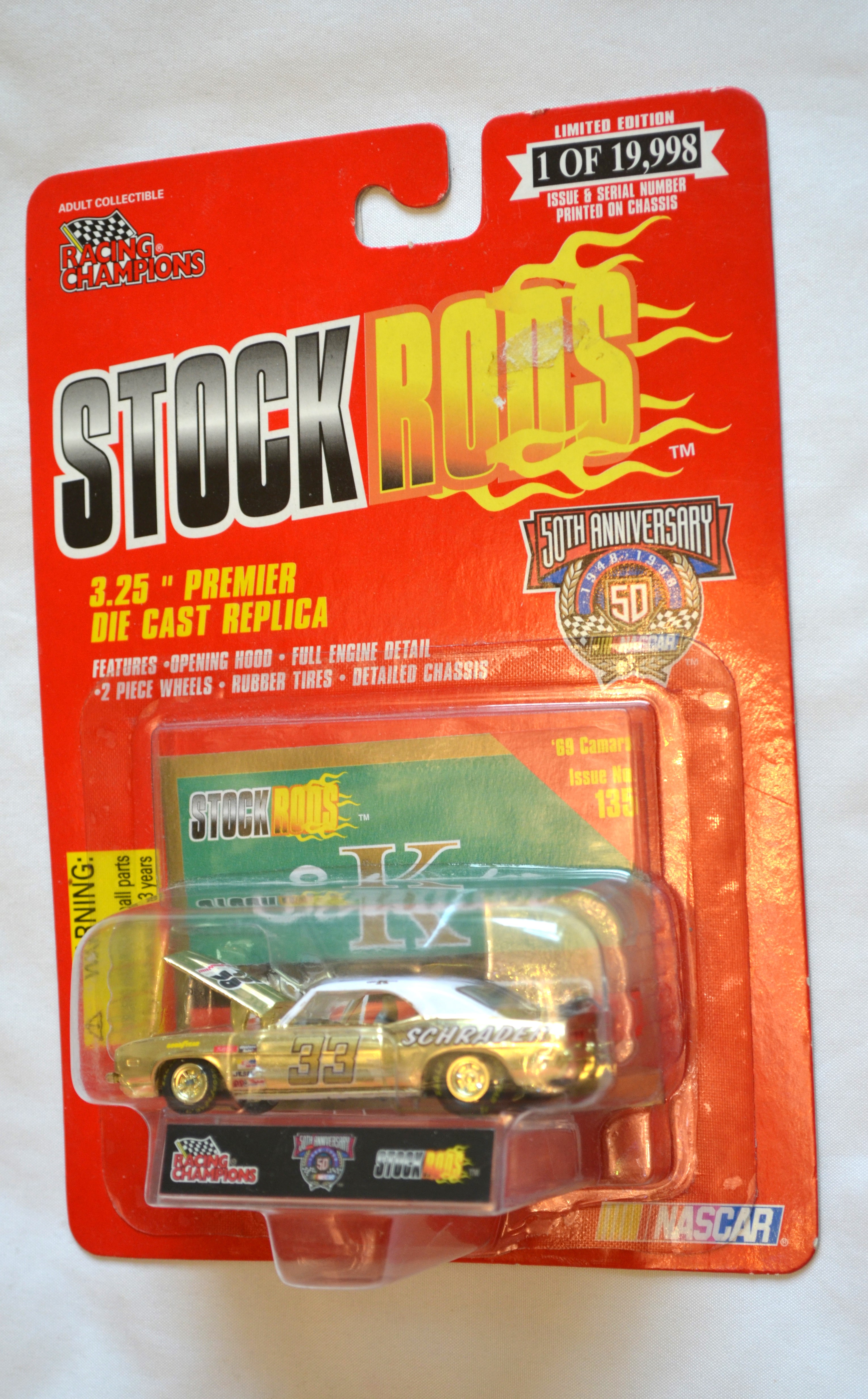 Racing Champions 135 - STOCKRODS 69 Camaro 33 Schrader Gold 1/19998